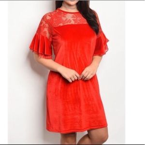 Gorgeous bright red velvet & lace dress